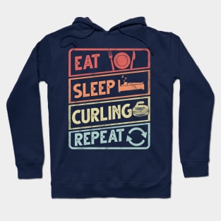 Retro Eat Sleep Curling Repeat Curler funny sports Curling Hoodie